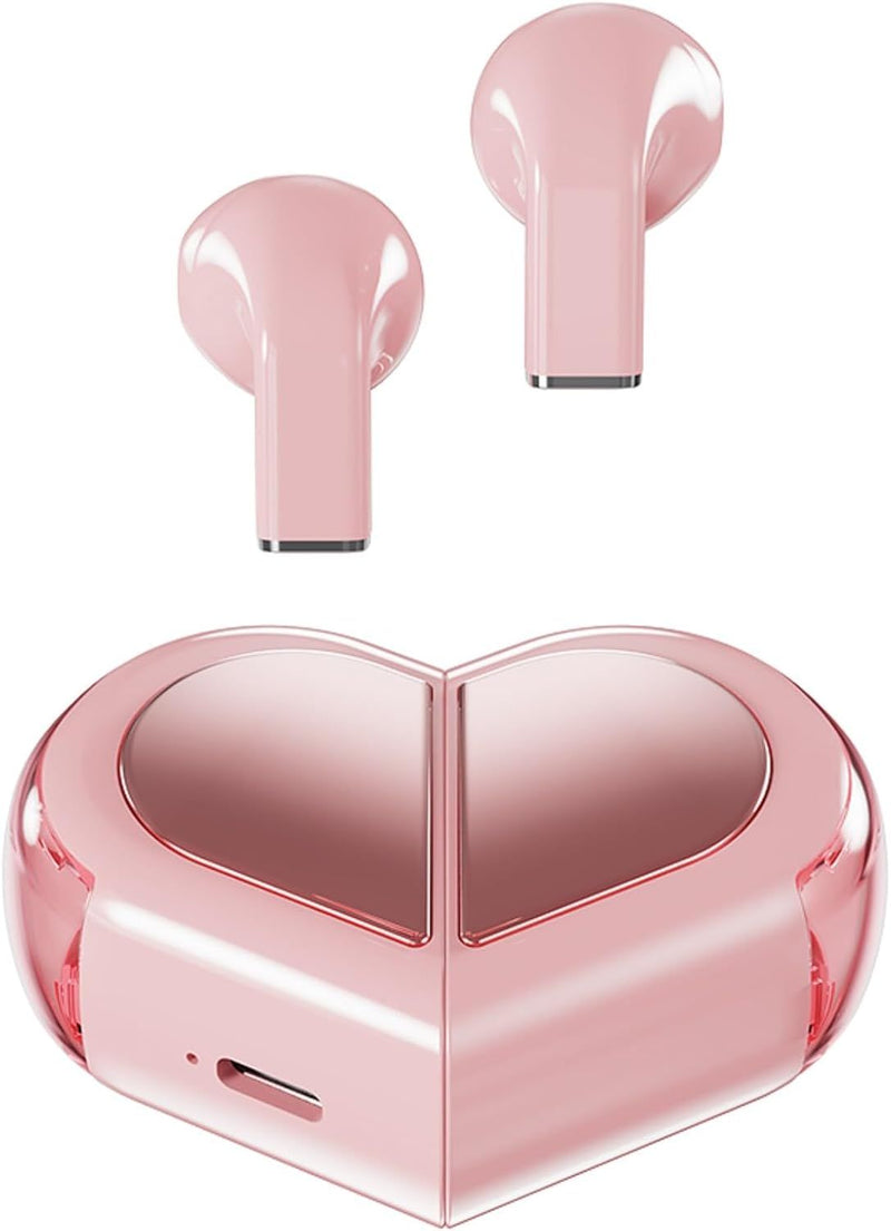 Pink Heart Design Wireless Earphones for Girls